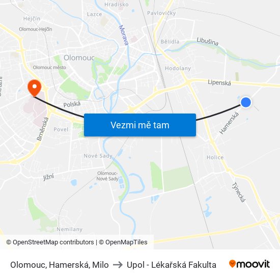 Olomouc, Hamerská, Milo to Upol - Lékařská Fakulta map