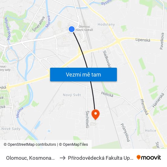 Olomouc, Kosmonautů to Přírodovědecká Fakulta Up Ol map