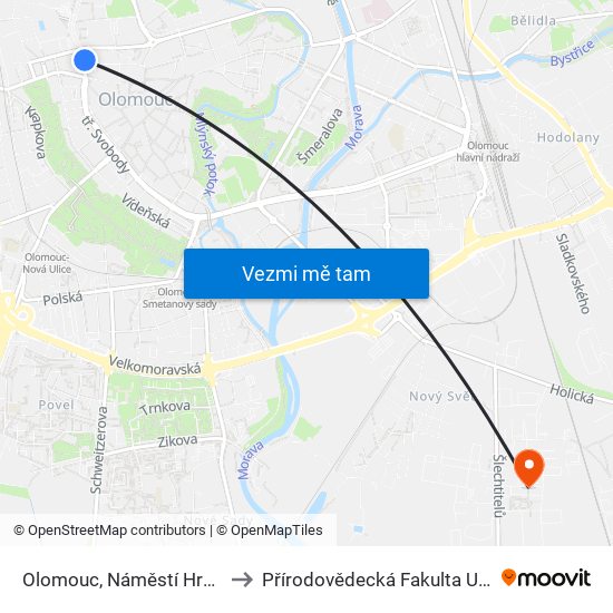 Olomouc, Náměstí Hrdinů to Přírodovědecká Fakulta Up Ol map