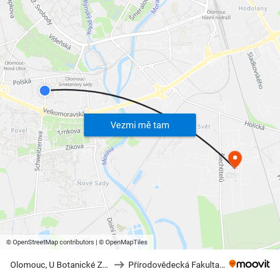 Olomouc, U Botanické Zahrady to Přírodovědecká Fakulta Up Ol map