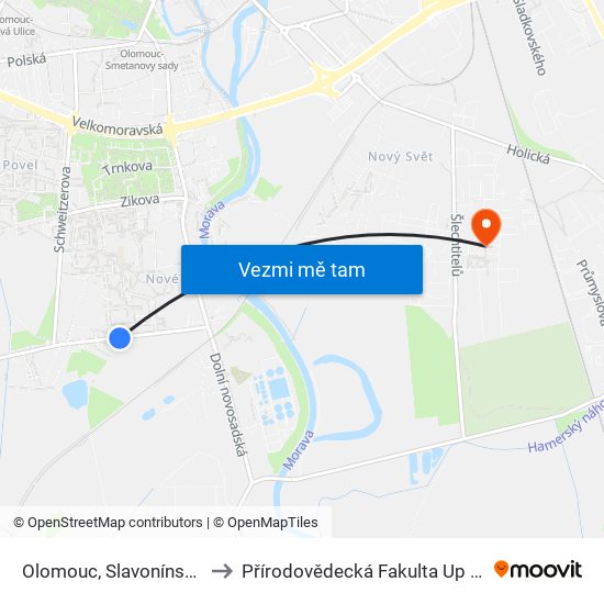 Olomouc, Slavonínská to Přírodovědecká Fakulta Up Ol map