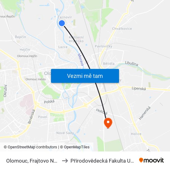 Olomouc, Frajtovo Nám. to Přírodovědecká Fakulta Up Ol map