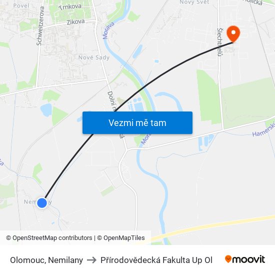 Olomouc, Nemilany to Přírodovědecká Fakulta Up Ol map