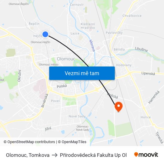 Olomouc, Tomkova to Přírodovědecká Fakulta Up Ol map
