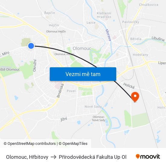 Olomouc, Hřbitovy to Přírodovědecká Fakulta Up Ol map