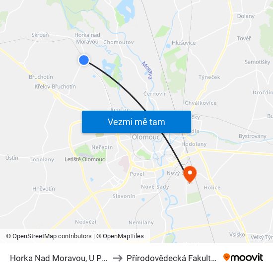 Horka Nad Moravou, U Přejezdu to Přírodovědecká Fakulta Up Ol map