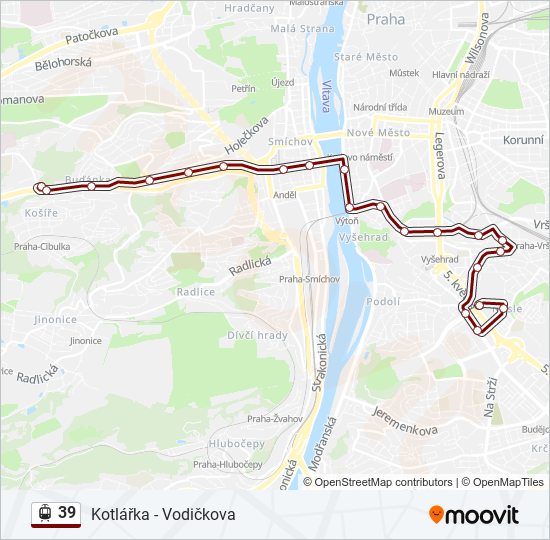Трамвай 39: карта маршрута