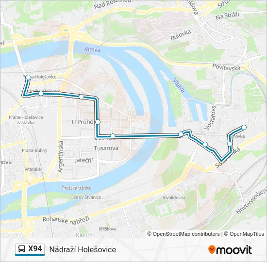 Автобус X94: карта маршрута