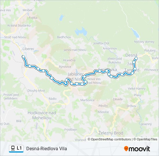 L1 vlak Mapa linky