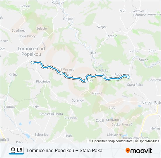 L5 vlak Mapa linky