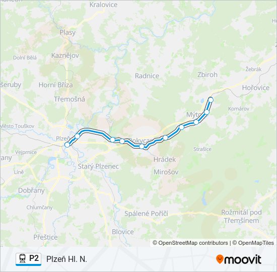 P2 vlak Mapa linky