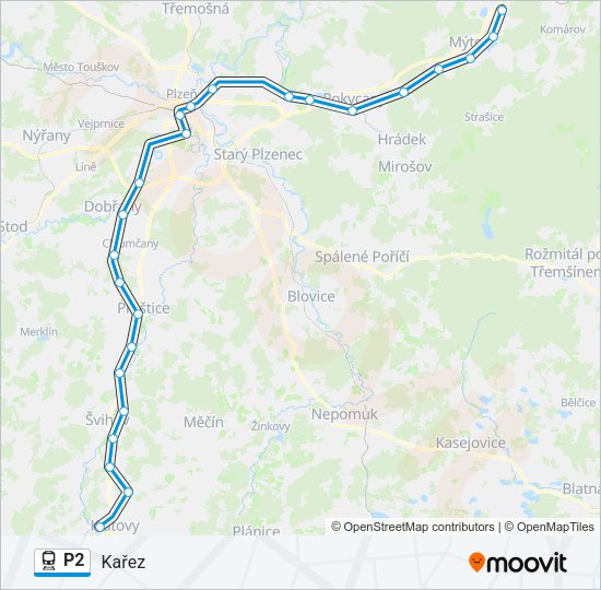 Поезд P2: карта маршрута