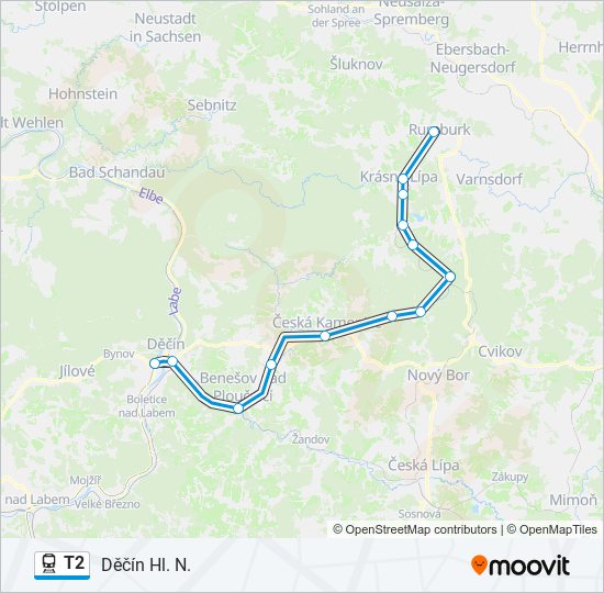 Поезд T2: карта маршрута