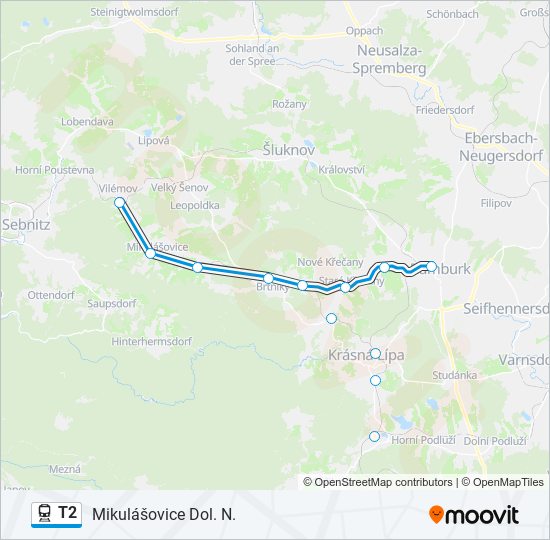 Поезд T2: карта маршрута