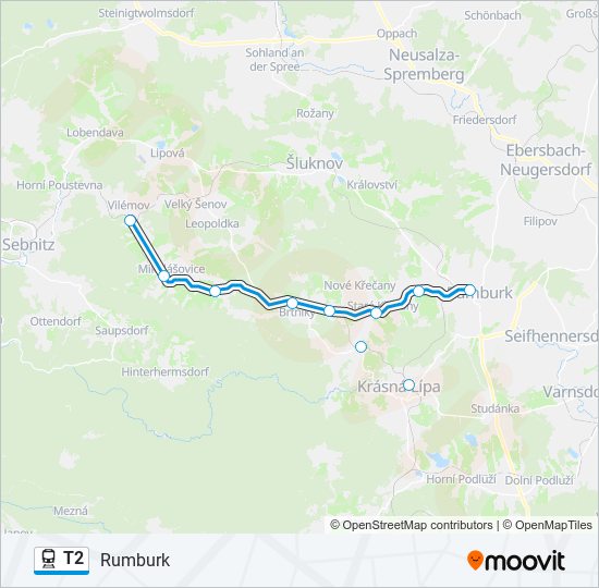 Поезд T2: карта маршрута