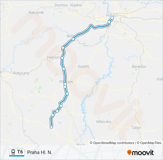 T6 vlak Mapa linky
