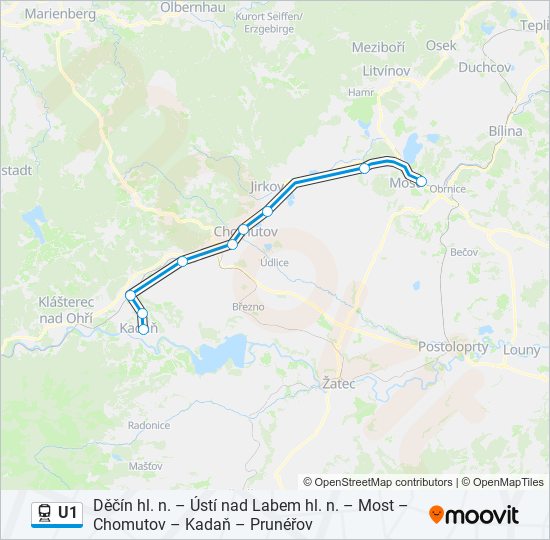 U1 vlak Mapa linky