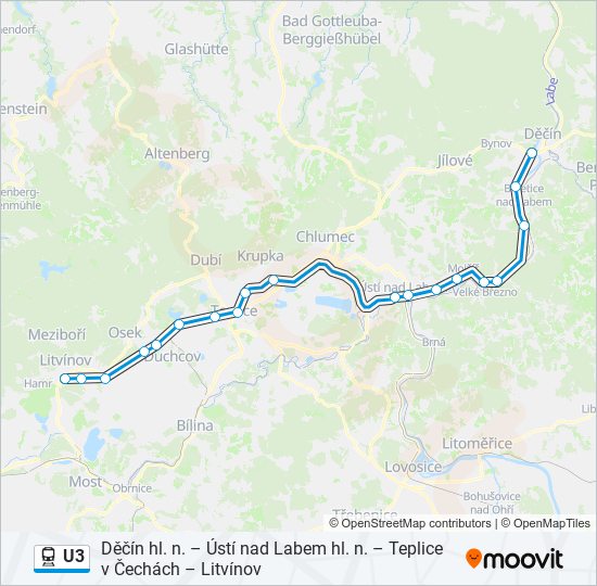 U3 vlak Mapa linky