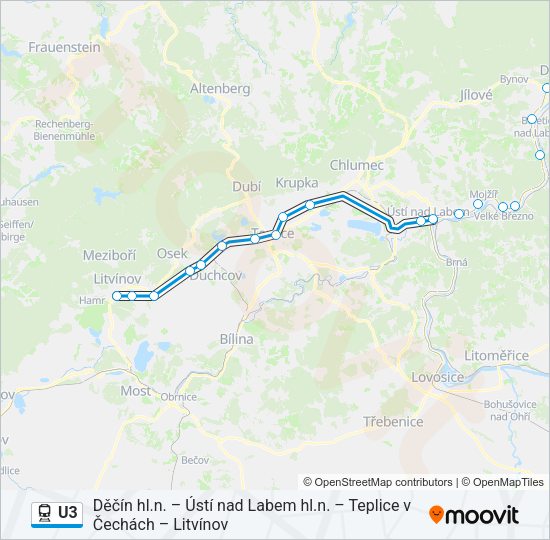 Поезд U3: карта маршрута