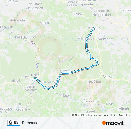 Поезд U8: карта маршрута