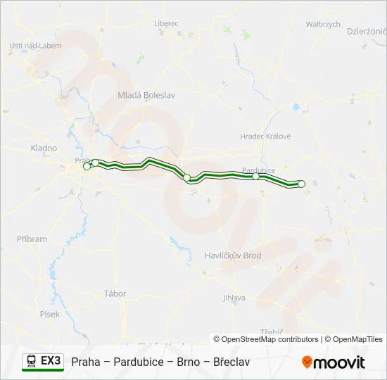 Поезд EX3: карта маршрута
