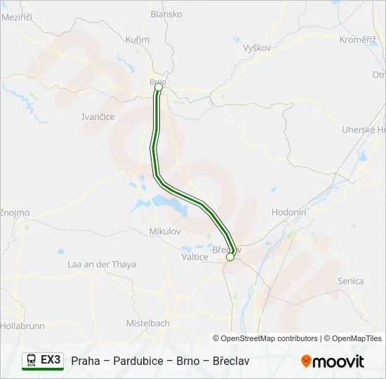 EX3 vlak Mapa linky