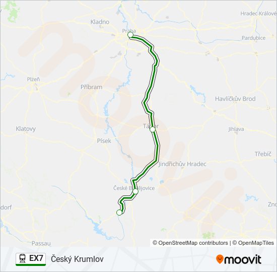 Поезд EX7: карта маршрута