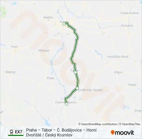 Поезд EX7: карта маршрута