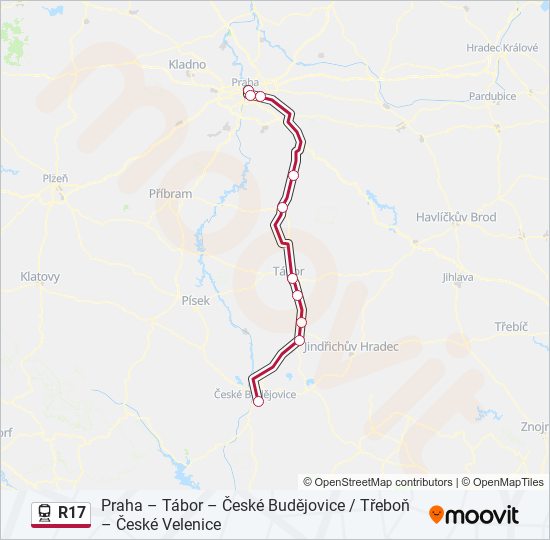 R17 vlak Mapa linky