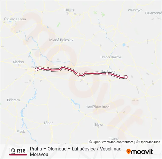 Поезд R18: карта маршрута