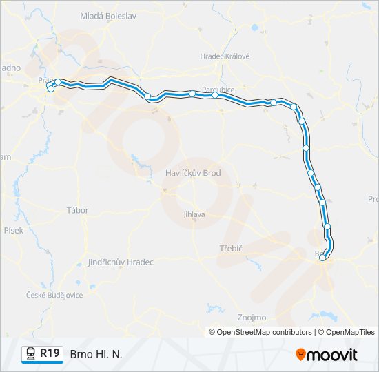 Поезд R19: карта маршрута