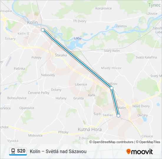 S20 vlak Mapa linky