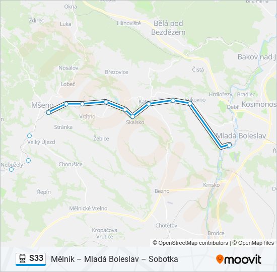S33 vlak Mapa linky