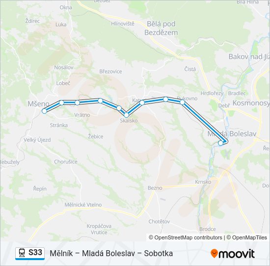 Поезд S33: карта маршрута
