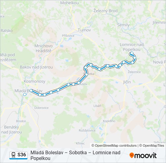S36 vlak Mapa linky