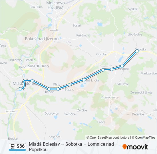 S36 vlak Mapa linky
