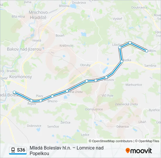 Поезд S36: карта маршрута