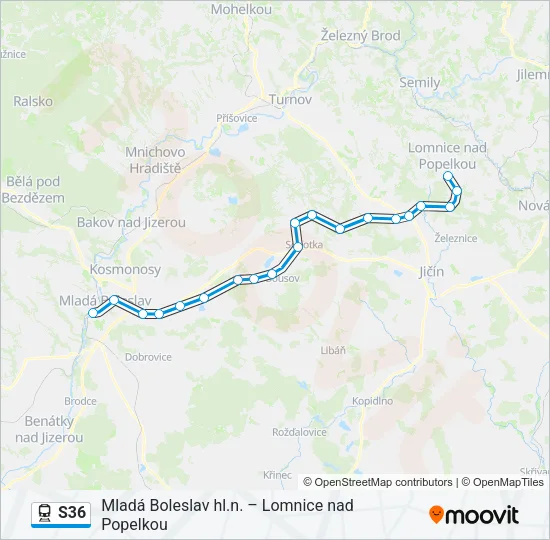Поезд S36: карта маршрута