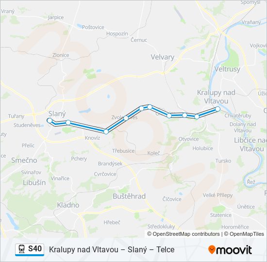 S40 vlak Mapa linky