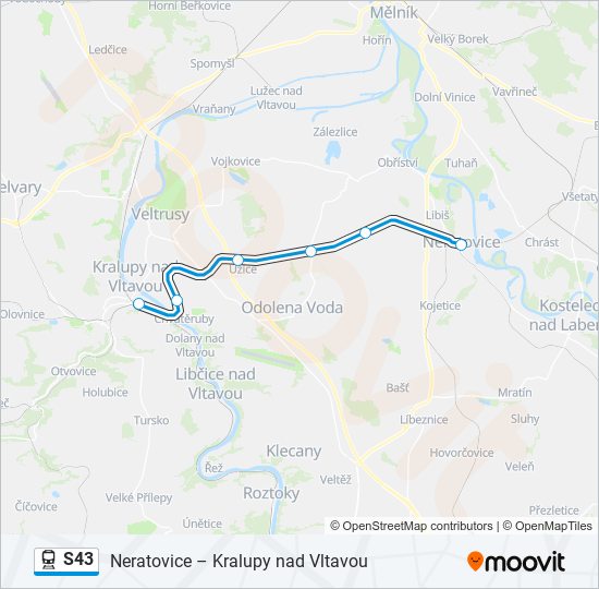 S43 vlak Mapa linky