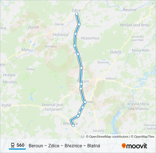S60 vlak Mapa linky