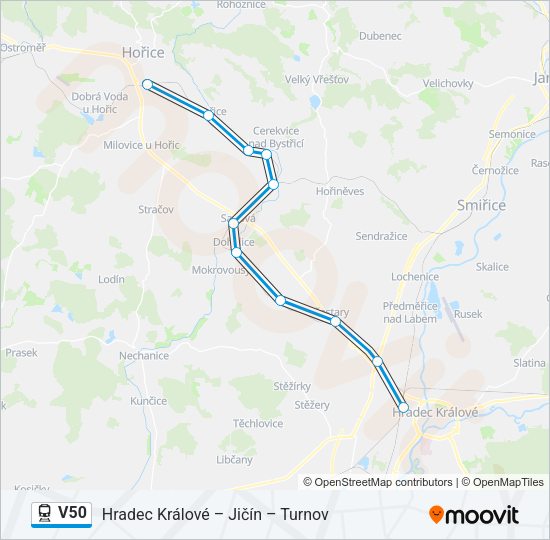 Поезд V50: карта маршрута