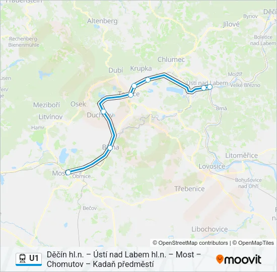 U1 vlak Mapa linky