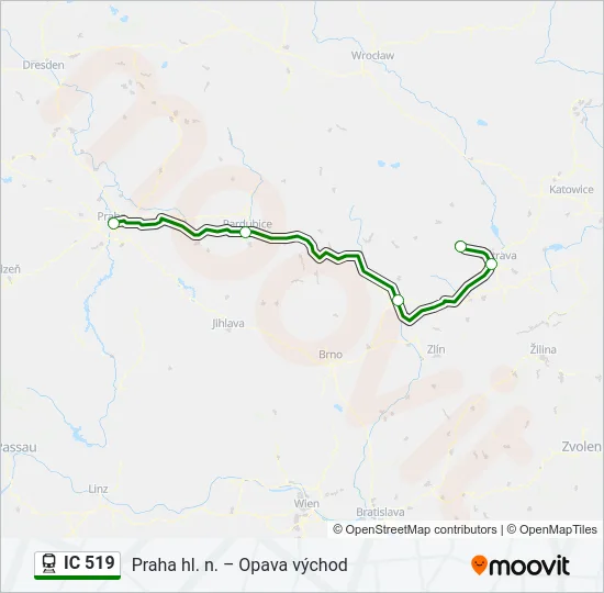 Поезд IC 519: карта маршрута