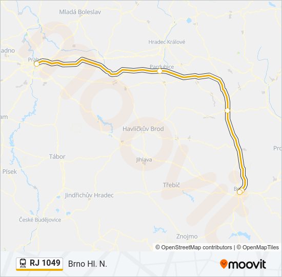 Поезд RJ 1049: карта маршрута