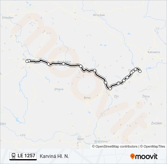 LE 1257 vlak Mapa linky