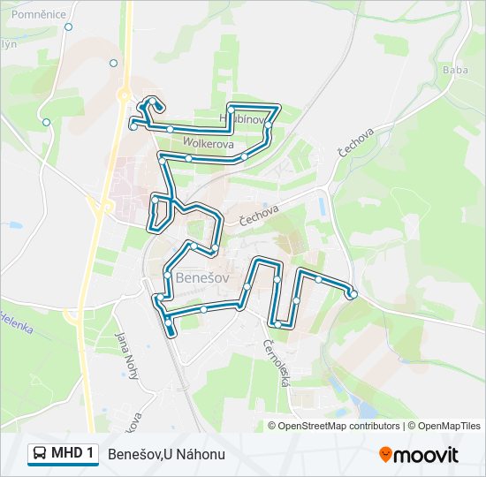 MHD 1 autobus Mapa linky