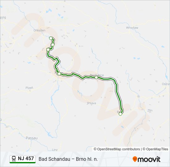 Поезд NJ 457: карта маршрута