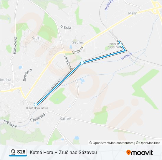 S28 vlak Mapa linky