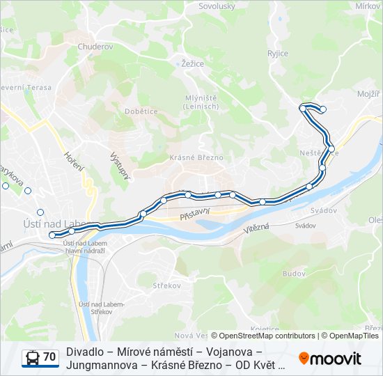 70 trolleybus Line Map